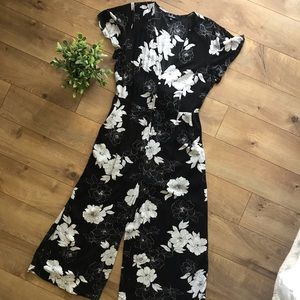 Black & White Floral Print Culotte Jumpsuit